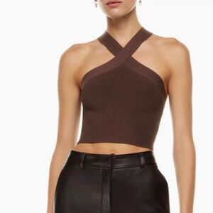 Babaton Aritzia rich mocha brown sculpt criss cross tank